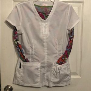 White scrub top